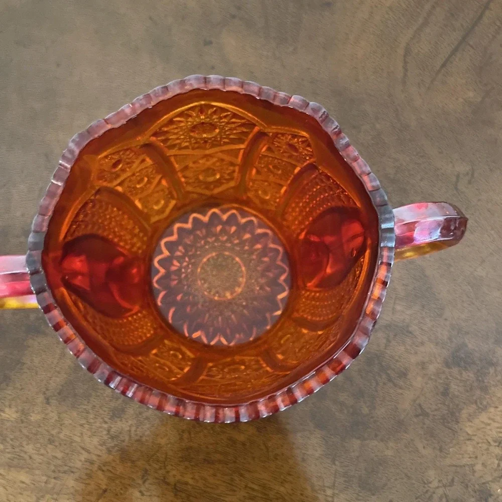 Vintage Indiana Glass Carnival Heirloom Iridescent Sunset Cream & Sugar Set‎